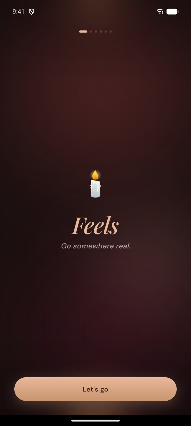 The Feels opening screen with a lit candle