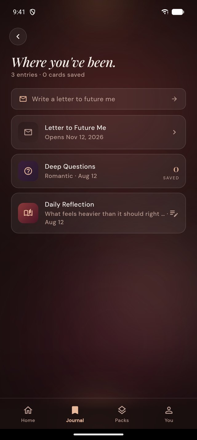 The journal listing past reflections and sessions